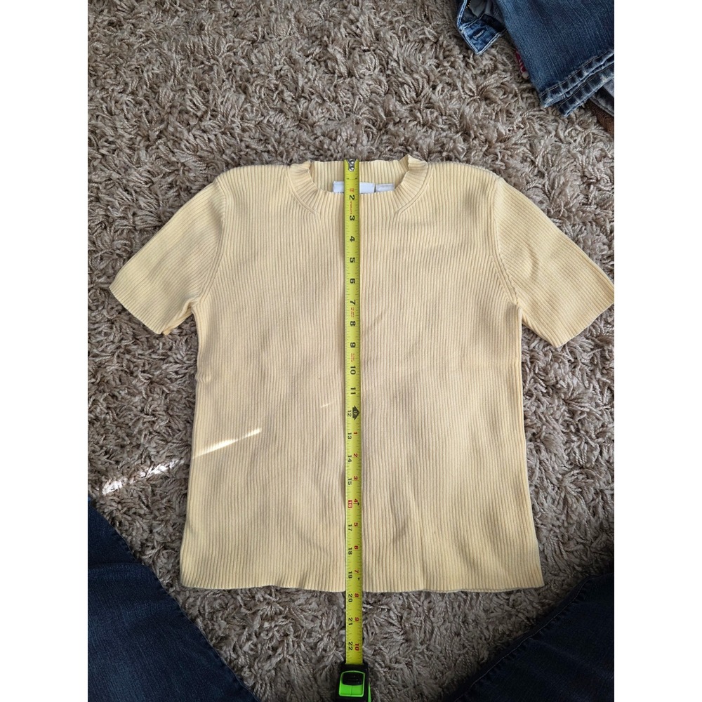 VTG Liz Claiborne Lizsport Yellow Ribbed Short Sleeve Cotton Sweater Wm‎ Sz PM - Picture 7 of 9